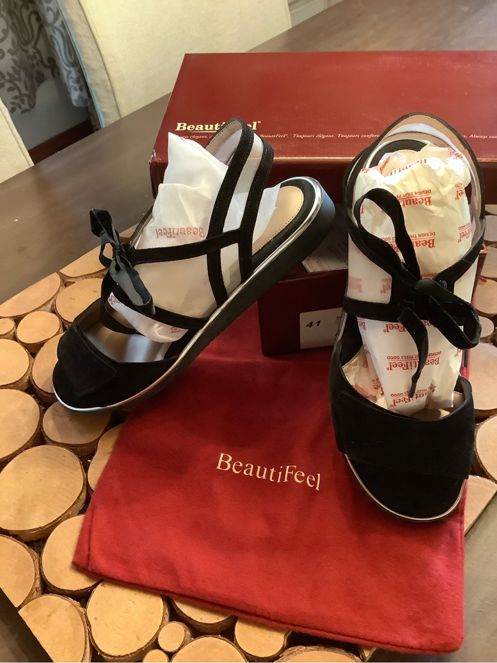 NEW BeautiFeel Black Suede Lace-Up Sandals Size 41. Luxury Brand